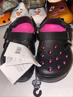 CROCS Black Clogs with Pink Lining